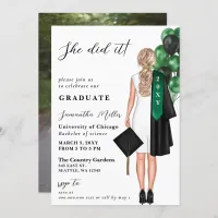 Modern Green Photo She Did It Graduation Invitation