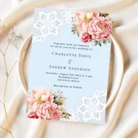 Blue pink rose gold florals lace premium wedding invitation