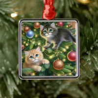 Cute Kittens in the Christmas Tree  Metal Ornament