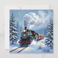 Pretty Vintage Train Christmas Scene Personalized Holiday Card