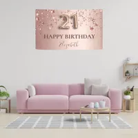 21st birthday rose gold pink stars balloon script banner