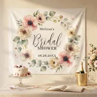 Blush Pink Watercolor Anemone Wreath Bridal Shower Tapestry