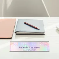 Pink purple glitter drips holographic desk name plate