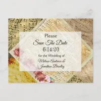 Vintage Sheet Music & Rose Save the Date Postcard