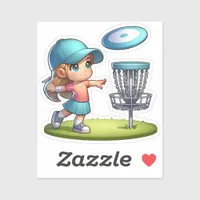 Cute Little Girl Disc Golf Cartoon  Sticker