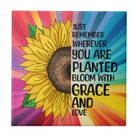 Inspirational Quote and Hand Drawn Sunflower Ceramic Tile