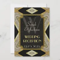 Art Deco Gold Black Wedding Reception Invitations