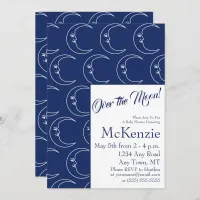 Elegant Blue Over The Moon Celestial Baby Shower I Invitation