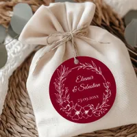 Elegant Vintage Romance Burgundy Floral Wedding Favor Tags