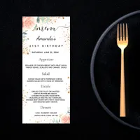 Birthday Menu rose gold floral eucalyptus glitter