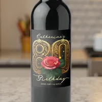 Vintage Red Rose and Gold Filigree 80th Birthday Wine Label