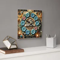 Rustic Elegance: Anniversary Floral Circle Design Square Wall Clock