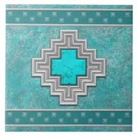 Southwest Turquoise Stone Geometric Pattern Ceramic Tile