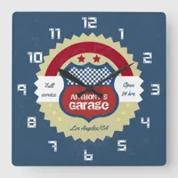 Retro Vintage Grunge Garage Square Wall Clock