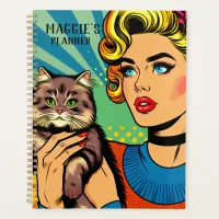 Cartoon Comic Pop Art Women and Cat Personalized Planner