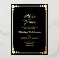 Geometric Border Elegant Black Gold Foil Wedding Invitation