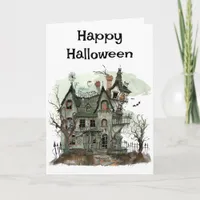 Spooky Halloween Haunted House Greeting Card