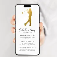 Gold Foil Golfer Funeral Digital Evite Invitation