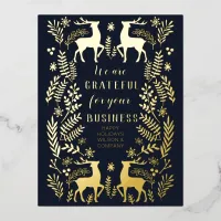 Blue Scandinavian Nordic Reindeer Business  Foil Holiday Postcard