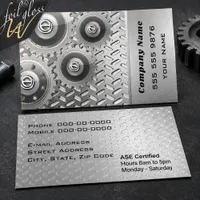 Silver Diamond Plate Auto Mechanic Foil Spot Gloss Business Cards