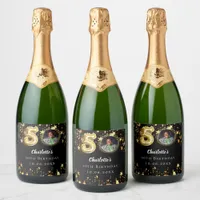 50th birthday black gold stars photo sparkling wine label