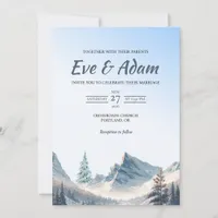 Alpine Peak Snowy Pine Watercolor Winter Wedding Invitation