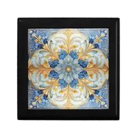 Baroque Floral Tile Pat#17 Soft Blue Gold ID1078 Gift Box