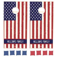 Red White Blue Stars Stripes USA American Flag Cornhole Set