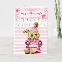 Happy Birthday to a Little Girl Pink Bunny Card