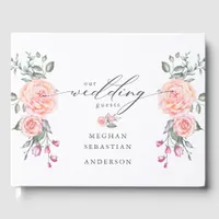 Rustic Watercolor Cottage Roses Guest Book