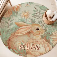 Spring Bunny Floral Custom Name Nursery Rug