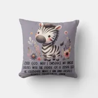 Woodland Zebra Kids Christian Prayer on Purple | Throw Pillow