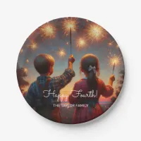 Happy Fourth Children with Sparklers Personalized Paper Plates