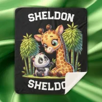 Giraffe and Panda Monogrammed Name | Sherpa Blanket