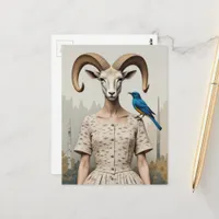 Bighorn Sheep Woman in a Birch Bark Dress Fashion  Postcard