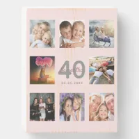 40th birthday blush rose gold name photo wooden box sign