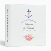 Watercolor Floral Nautical Wedding 3 Ring Binder
