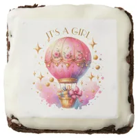 It's a Girl Pink Gold Hot Air Balloons Baby Shower Brownie