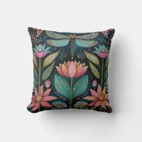 Blue Flower and Dragonfly 16 inch Throw Pillow