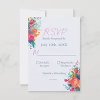 Pink and Orange Floral | Colorful Garden Wedding  RSVP Card