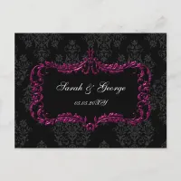 regal flourish black and pink damask rsvp invitation postcard