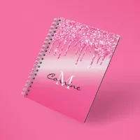 Monogram Hot Pink Dripping Glitter Metallic Notebook