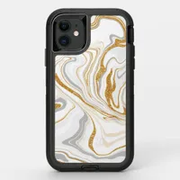 White, Gold and Gray Marble Like Swirls Fluid Art  OtterBox Defender iPhone 11 Case