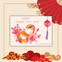 Watercolor Floral Year Of The Snake 2025  Holiday Card