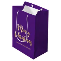 Elegant Merry Christmas metallic gold purple Medium Gift Bag