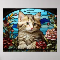 *~* AP68 5:4 Cat Feline Kitty Kitten Stained Glass Poster