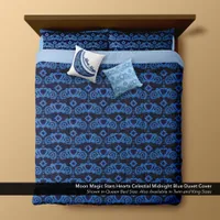 Celestial Love Stars Hearts  Midnight Blue Duvet Cover