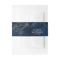 Fine Lines Gold Abstract Wedding V1 Navy ID867 Invitation Belly Band