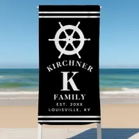 Ship Wheel Boating Boat Captain Family Name Black Beach Towel