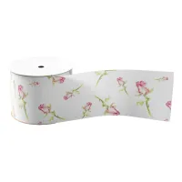 Watercolor Pink Red Roses Hand Painted Grosgrain Ribbon